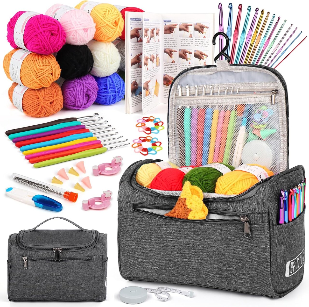 Crochet Kit - 23pcs Crochet Hooks, 655 Yards Yarn Set, and Accessories (Grey) 9 x 5 x 1 inches